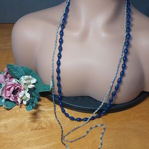 Lot 2 Long Bead Blue Necklaces Vintage Plastic And Glass